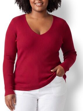 4/$20 Roma Concept Red Ribbed V-Neck Long Sweater Tunic 3XL